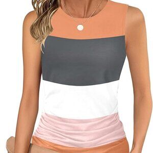 Striped Ruched Sleeveless Tank Top